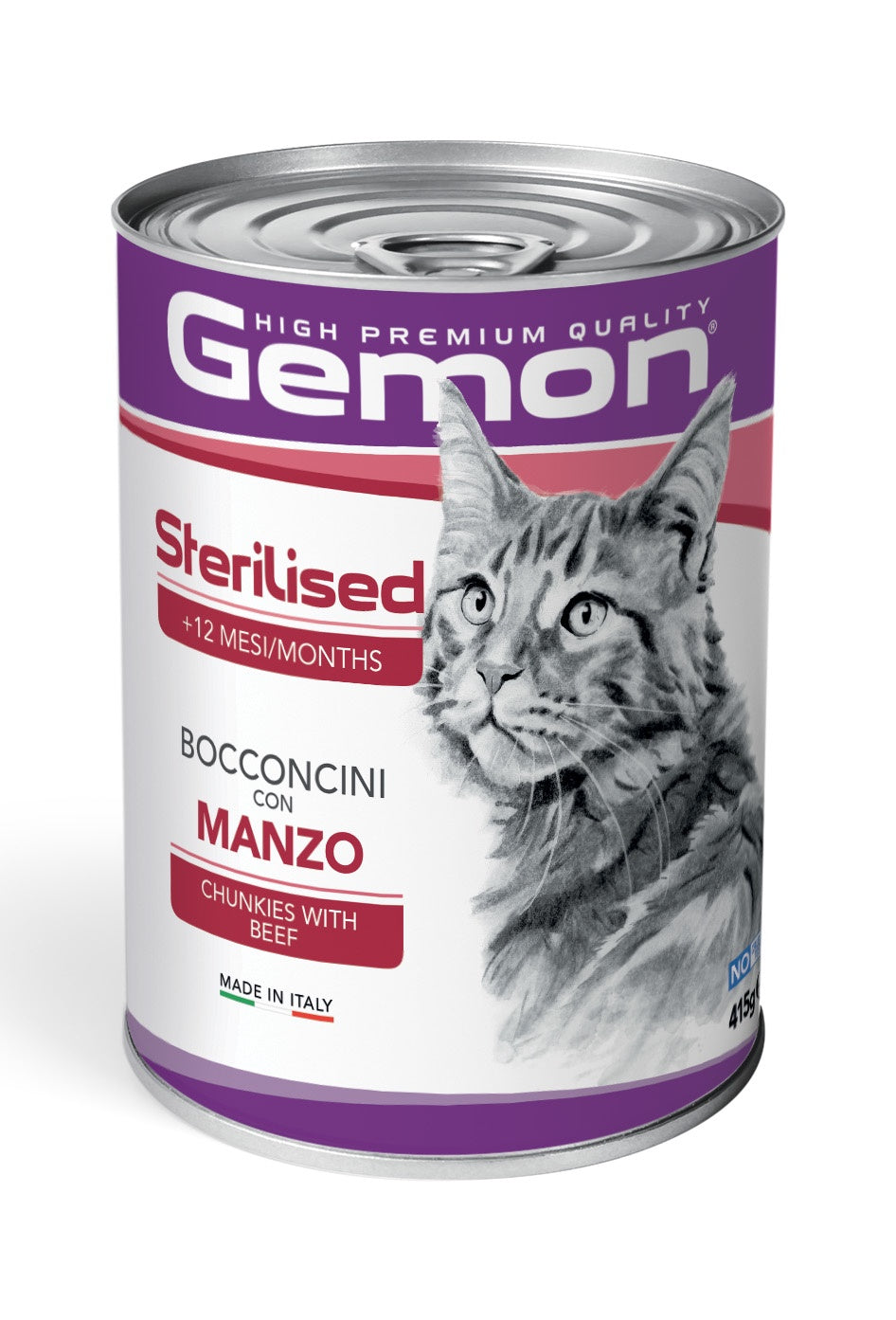 Gemon Sterilised Chunks Beef Cat Wet Food 415g